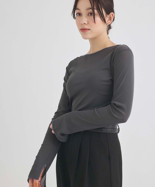 Edit Sheen(エディットシーン)の「パイピング2wayシアープルオーバー(Tシャツ/カットソー・レディース・ベージュ/アイボリー/ブラック/チャコールグレー・M)」の6枚目の写真