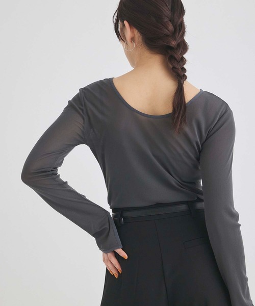 Edit Sheen(エディットシーン)の「パイピング2wayシアープルオーバー(Tシャツ/カットソー・レディース・ベージュ/アイボリー/ブラック/チャコールグレー・M)」の7枚目の写真