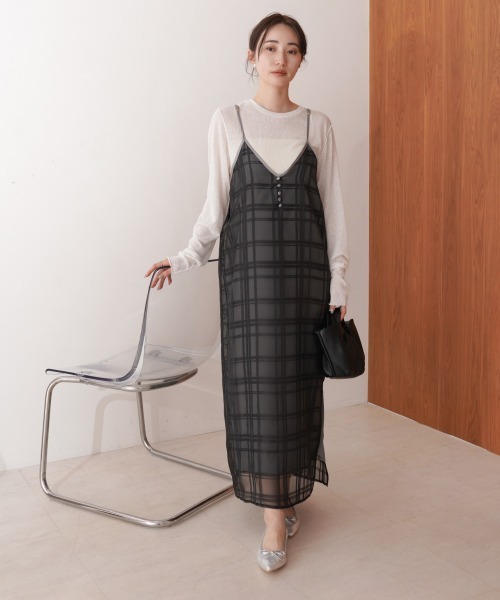 Bab(バブ)の「【S・Mサイズ展開】シアーチェックキャミワンピース(ワンピース・レディース・アイボリー/ブラック・S/M)」の7枚目の写真