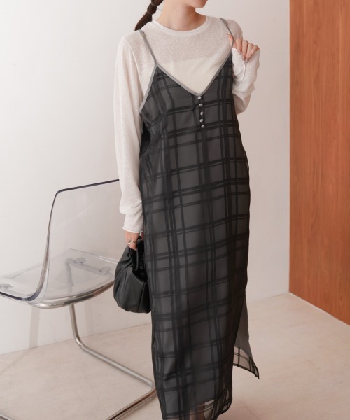 Bab(バブ)の「【S・Mサイズ展開】シアーチェックキャミワンピース(ワンピース・レディース・アイボリー/ブラック・S/M)」の8枚目の写真
