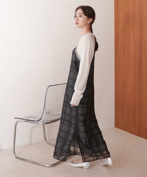 Bab(バブ)の「【S・Mサイズ展開】シアーチェックキャミワンピース(ワンピース・レディース・アイボリー/ブラック・S/M)」の10枚目の写真