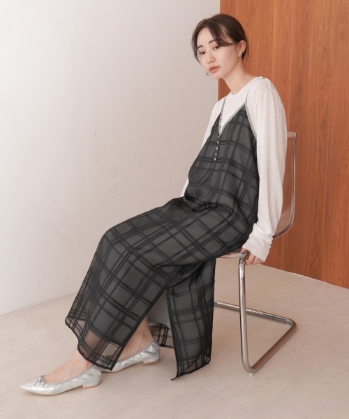 Bab(バブ)の「【S・Mサイズ展開】シアーチェックキャミワンピース(ワンピース・レディース・アイボリー/ブラック・S/M)」の14枚目の写真