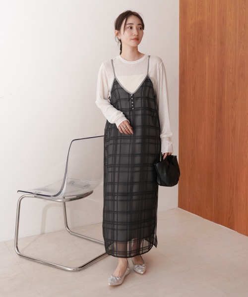 Bab(バブ)の「【S・Mサイズ展開】シアーチェックキャミワンピース(ワンピース・レディース・アイボリー/ブラック・S/M)」の17枚目の写真