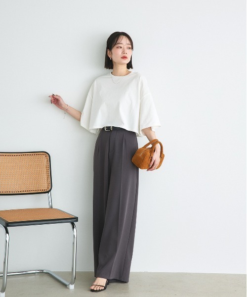 ad thie(アドティエ)の「ベーシック ショート丈 Tシャツ(Tシャツ/カットソー・レディース・ブラック×ホワイト/レッド/ミント/チャコール/オフホワイト/ナチュラル/ブルー/ライトブルー/ブラック/ブラウン・FREE)」の22枚目の写真
