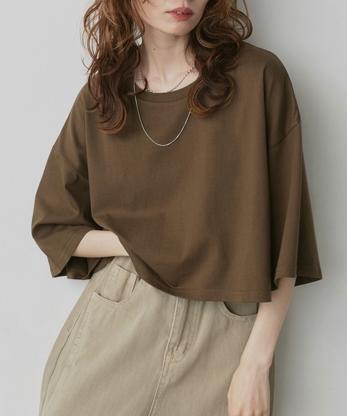 ad thie(アドティエ)の「ベーシック ショート丈 Tシャツ(Tシャツ/カットソー・レディース・ブラック×ホワイト/レッド/ミント/チャコール/オフホワイト/ナチュラル/ブルー/ライトブルー/ブラック/ブラウン・FREE)」の14枚目の写真