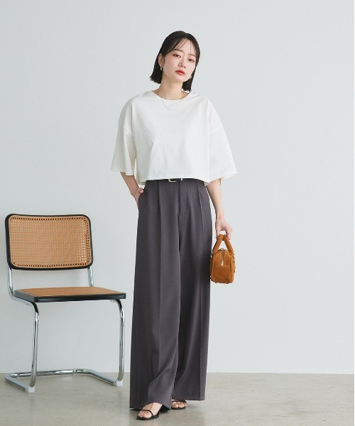 ad thie(アドティエ)の「ベーシック ショート丈 Tシャツ(Tシャツ/カットソー・レディース・ブラック×ホワイト/レッド/ミント/チャコール/オフホワイト/ナチュラル/ブルー/ライトブルー/ブラック/ブラウン・FREE)」の19枚目の写真