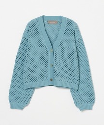 EYELET KNIT V NECK CARDIGAN