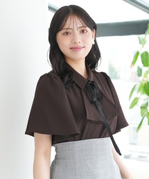 ASTORIA ODIER | とろみフリルボウタイ２ｗay半袖ブラウス(無地・ストライプ)(シャツ/ブラウス)