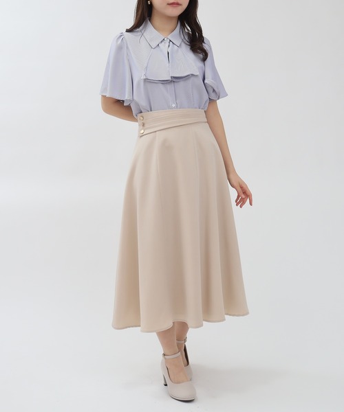 ASTORIA ODIER（アストリアオディール）の「とろみフリルボウタイ２ｗay半袖ブラウス(無地・ストライプ)（シャツ/ブラウス・レディース・ホワイト/グレイッシュブルー/ホワイト×ブルー/ピンクベージュ/その他/ブラウン/ワイン/ブラック/ブルーグリーン・SMALL/MEDIUM）」の17枚目の写真