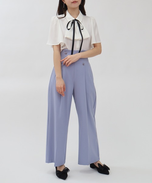 ASTORIA ODIER（アストリアオディール）の「とろみフリルボウタイ２ｗay半袖ブラウス(無地・ストライプ)（シャツ/ブラウス・レディース・ホワイト/グレイッシュブルー/ホワイト×ブルー/ピンクベージュ/その他/ブラウン/ワイン/ブラック/ブルーグリーン・SMALL/MEDIUM）」の12枚目の写真