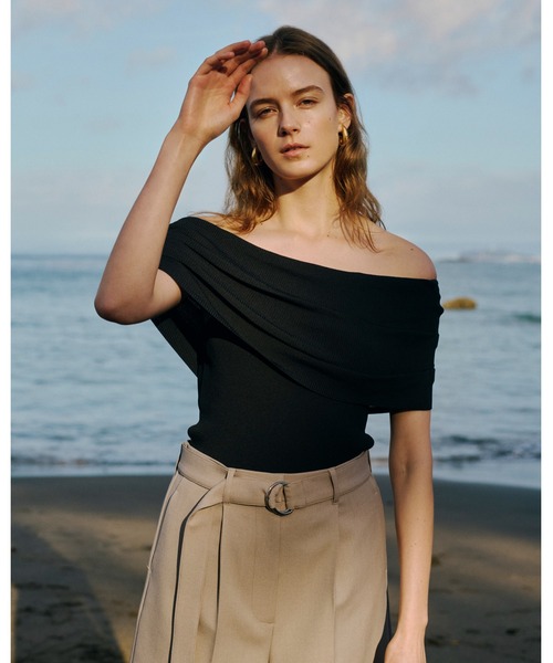 【WEB限定カラー】【UV加工】接触冷感オフショルリブニット