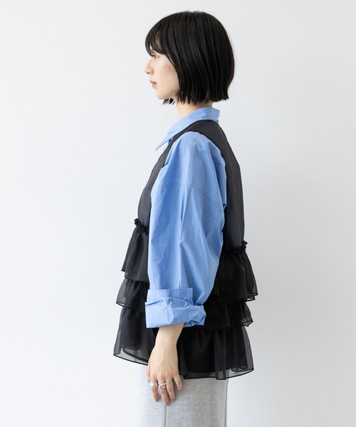 チュールフリルベスト【新品】【RAGEBLUE】 セール】フロントジップ/チュールフリルベスト（ベスト