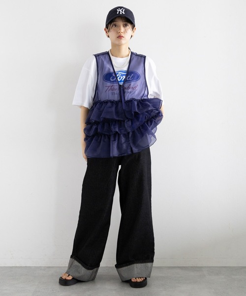 チュールフリルベスト【新品】【RAGEBLUE】 セール】フロントジップ/チュールフリルベスト（ベスト