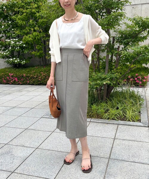 MICO COULIER（ミコクリエ）の「麻調×リブ切替タイトスカート（スカート・レディース・オリーブ/ブラック・36/38）」の3枚目の写真