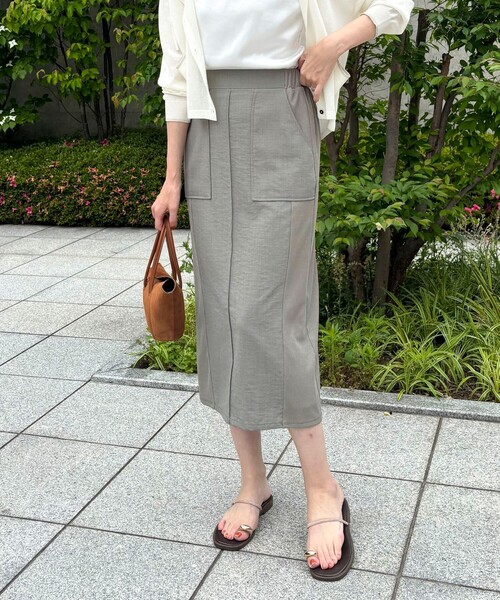 MICO COULIER（ミコクリエ）の「麻調×リブ切替タイトスカート（スカート・レディース・オリーブ/ブラック・36/38）」の5枚目の写真