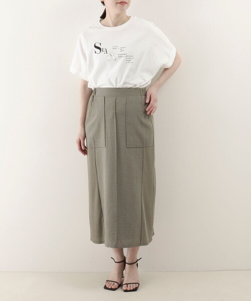 MICO COULIER（ミコクリエ）の「麻調×リブ切替タイトスカート（スカート・レディース・オリーブ/ブラック・36/38）」の12枚目の写真
