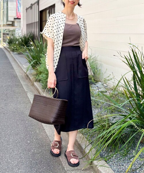 MICO COULIER（ミコクリエ）の「麻調×リブ切替タイトスカート（スカート・レディース・オリーブ/ブラック・36/38）」の15枚目の写真