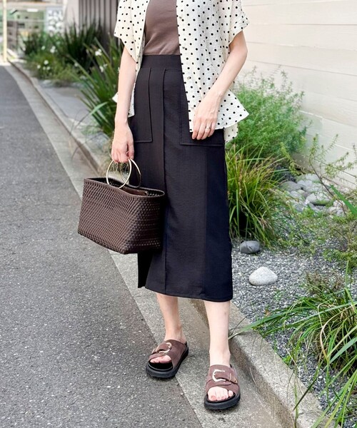 MICO COULIER（ミコクリエ）の「麻調×リブ切替タイトスカート（スカート・レディース・オリーブ/ブラック・36/38）」の17枚目の写真