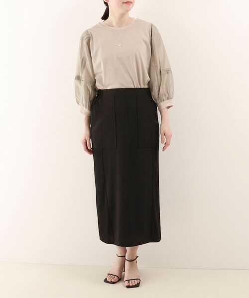 MICO COULIER（ミコクリエ）の「麻調×リブ切替タイトスカート（スカート・レディース・オリーブ/ブラック・36/38）」の19枚目の写真