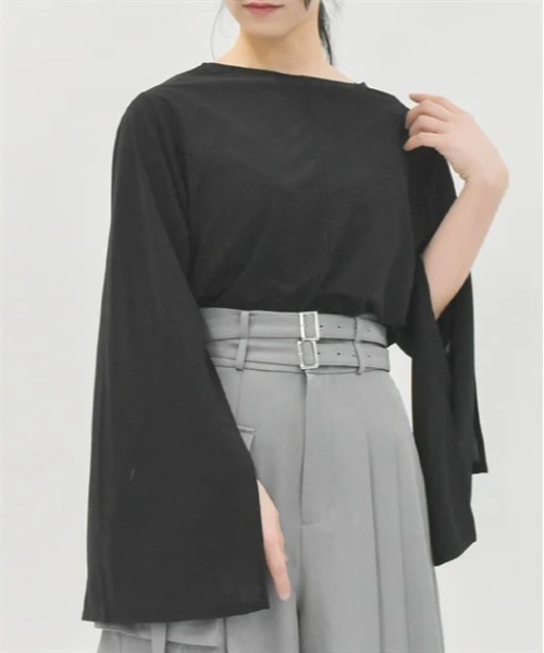 axes femme(アクシーズファム)の「スリット袖シアートップス(Tシャツ/カットソー・レディース・ブラック/サックスブルー/ホワイト・FREE)」の3枚目の写真