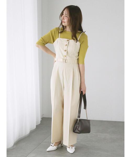 Te chichi TERRASSE（テチチテラス）の「ボートネックハーフスリーブリブニット（ニット/セーター・レディース・ブラック/オフホワイト/グリーン/イエロー・F）」の5枚目の写真