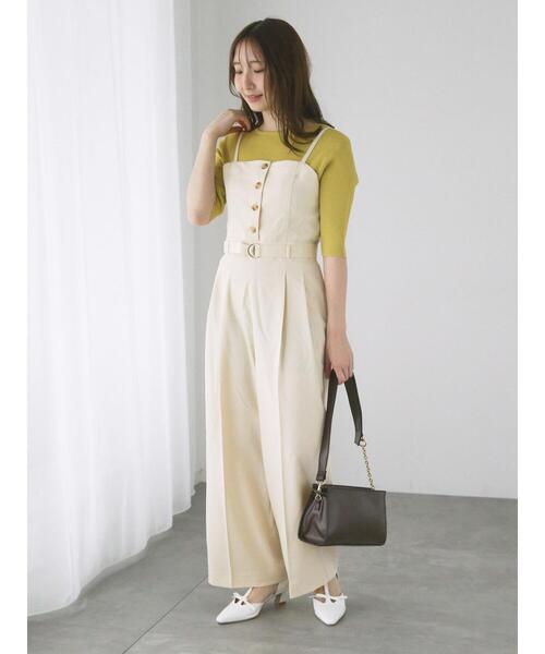 Te chichi TERRASSE（テチチテラス）の「ボートネックハーフスリーブリブニット（ニット/セーター・レディース・ブラック/オフホワイト/グリーン/イエロー・F）」の6枚目の写真