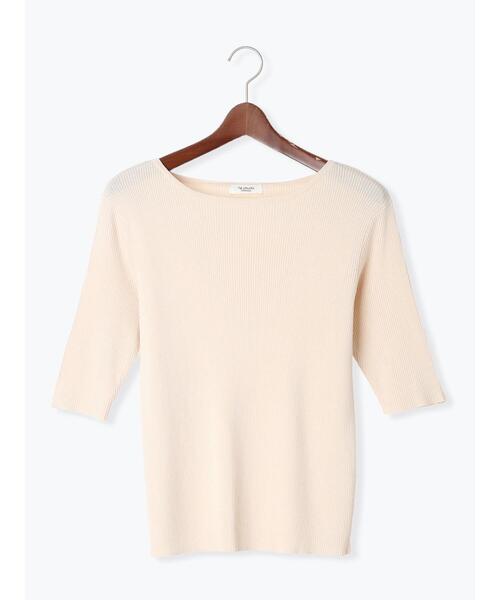 Te chichi TERRASSE（テチチテラス）の「ボートネックハーフスリーブリブニット（ニット/セーター・レディース・ブラック/オフホワイト/グリーン/イエロー・F）」の11枚目の写真