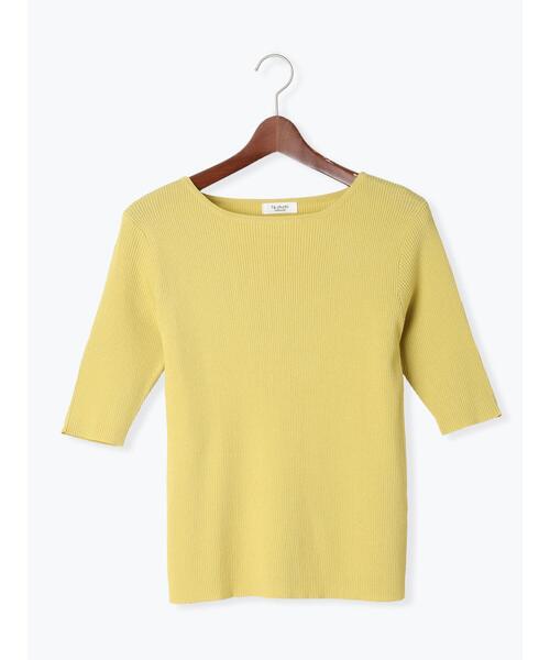 Te chichi TERRASSE（テチチテラス）の「ボートネックハーフスリーブリブニット（ニット/セーター・レディース・ブラック/オフホワイト/グリーン/イエロー・F）」の12枚目の写真