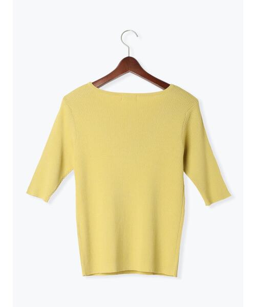 Te chichi TERRASSE（テチチテラス）の「ボートネックハーフスリーブリブニット（ニット/セーター・レディース・ブラック/オフホワイト/グリーン/イエロー・F）」の13枚目の写真