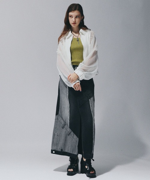 HARE ラメ メッシュ フリル ブルゾン ジャケット ブラック シースルー HARE ラメ メッシュ フリル ブルゾン ジャケット ブラック