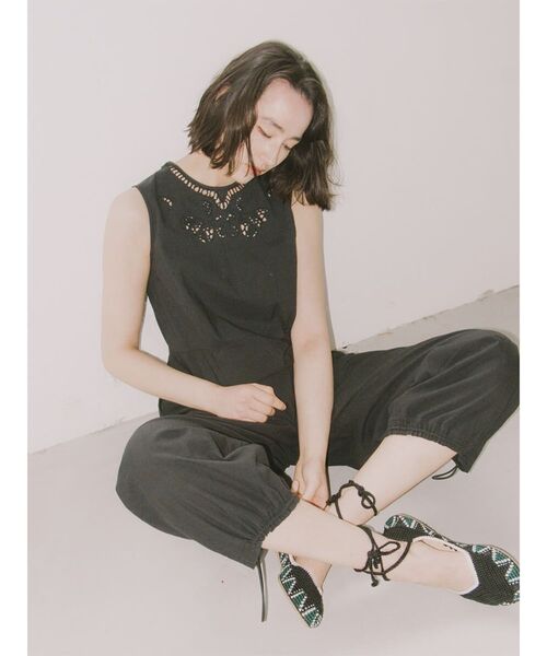 Cutwork embroidery overalls