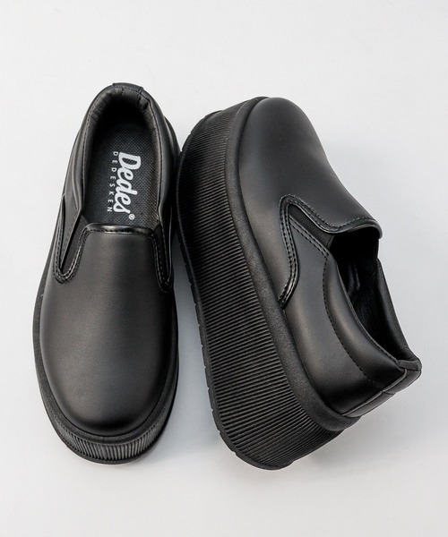 Dedes（デデス）の「+7.5cm 軽量厚底 ボリュームソールスリッポンスニーカー コートスニーカー（スリッポン・レディース・ブラック×ブラック/シルバー/ホワイト・36/37/38/39/40/41/42/43/44）」の4枚目の写真