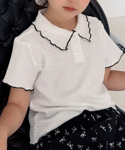 aimoha（アイモハ）の「【aimoha-KIDS-】配色パイピング半袖ニットポロシャツ（ポロシャツ・キッズ・ホワイト/ブラック・120/130/140/150/160）」の17枚目の写真