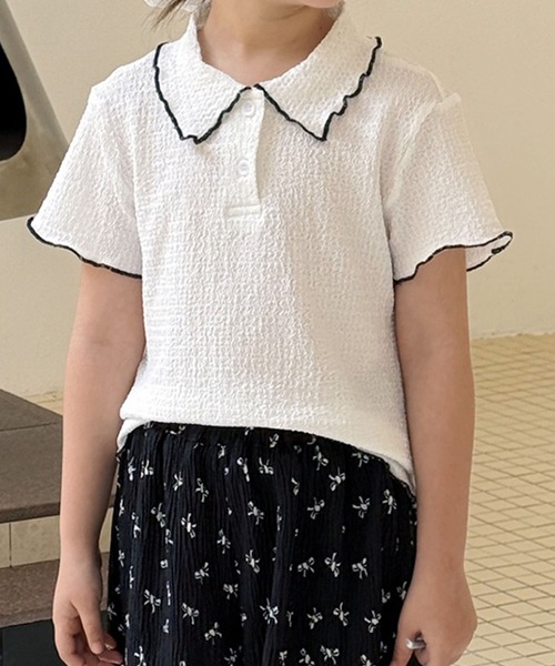 aimoha（アイモハ）の「【aimoha-KIDS-】配色パイピング半袖ニットポロシャツ（ポロシャツ・キッズ・ホワイト/ブラック・120/130/140/150/160）」の14枚目の写真