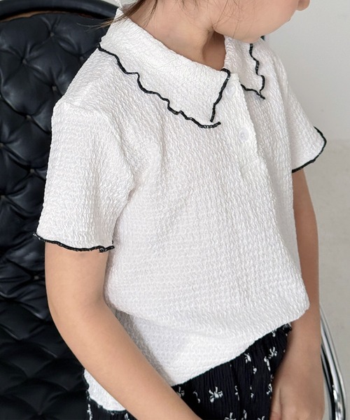 aimoha（アイモハ）の「【aimoha-KIDS-】配色パイピング半袖ニットポロシャツ（ポロシャツ・キッズ・ホワイト/ブラック・120/130/140/150/160）」の13枚目の写真