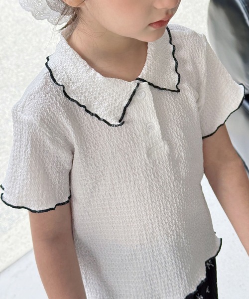 aimoha（アイモハ）の「【aimoha-KIDS-】配色パイピング半袖ニットポロシャツ（ポロシャツ・キッズ・ホワイト/ブラック・120/130/140/150/160）」の12枚目の写真