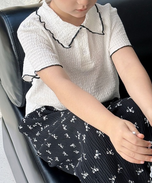 aimoha（アイモハ）の「【aimoha-KIDS-】配色パイピング半袖ニットポロシャツ（ポロシャツ・キッズ・ホワイト/ブラック・120/130/140/150/160）」の9枚目の写真