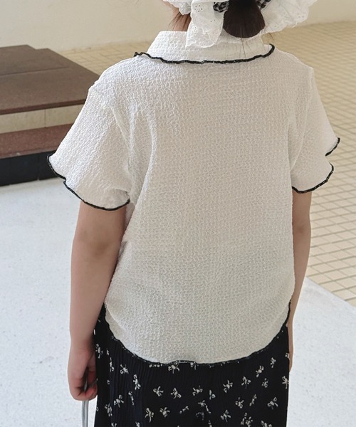 aimoha（アイモハ）の「【aimoha-KIDS-】配色パイピング半袖ニットポロシャツ（ポロシャツ・キッズ・ホワイト/ブラック・120/130/140/150/160）」の7枚目の写真