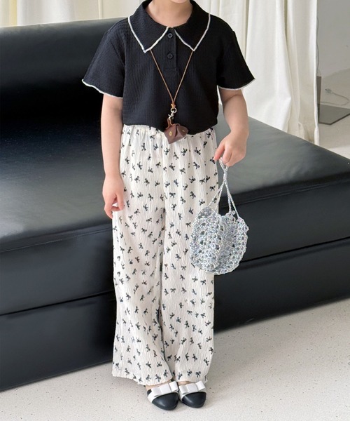 aimoha（アイモハ）の「【aimoha-KIDS-】配色パイピング半袖ニットポロシャツ（ポロシャツ・キッズ・ホワイト/ブラック・120/130/140/150/160）」の6枚目の写真