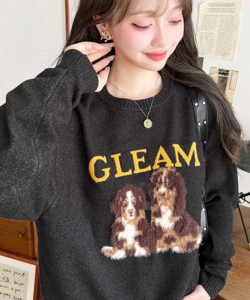 moment+(モーメントプラス)の「Wジャガードドッグ&キャットニットプルオーバー(ニット/セーター・レディース・ネイビー/グレー/チャコールグレー/アイボリー/ホワイト系/グレー系/ネイビー系・M)」の6枚目の写真