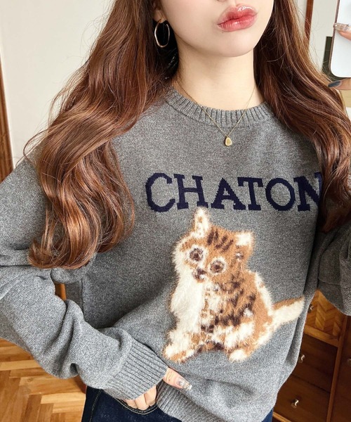 セール】Wジャガードドッグ&キャット長袖ニットプルオーバー（ニット