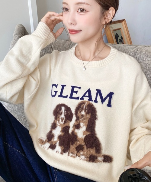 moment+(モーメントプラス)の「Wジャガードドッグ&キャットニットプルオーバー(ニット/セーター・レディース・ネイビー/グレー/チャコールグレー/アイボリー/ホワイト系/グレー系/ネイビー系・M)」の16枚目の写真