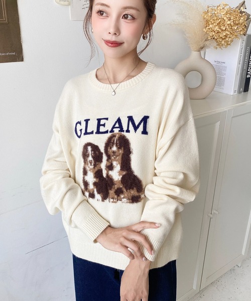 moment+(モーメントプラス)の「Wジャガードドッグ&キャットニットプルオーバー(ニット/セーター・レディース・ネイビー/グレー/チャコールグレー/アイボリー/ホワイト系/グレー系/ネイビー系・M)」の18枚目の写真