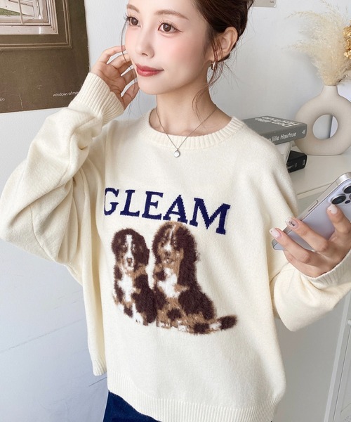 moment+(モーメントプラス)の「Wジャガードドッグ&キャットニットプルオーバー(ニット/セーター・レディース・ネイビー/グレー/チャコールグレー/アイボリー/ホワイト系/グレー系/ネイビー系・M)」の20枚目の写真
