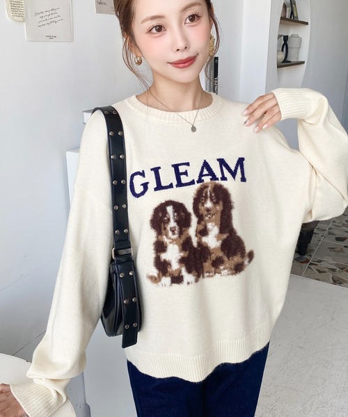 moment+(モーメントプラス)の「Wジャガードドッグ&キャットニットプルオーバー(ニット/セーター・レディース・ネイビー/グレー/チャコールグレー/アイボリー/ホワイト系/グレー系/ネイビー系・M)」の17枚目の写真