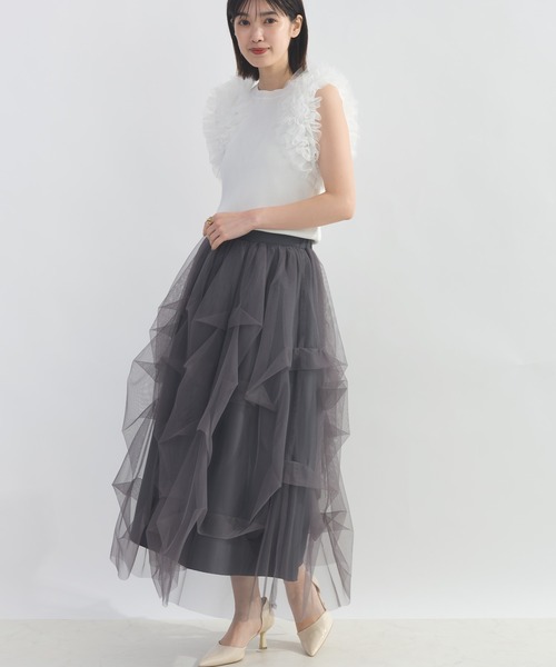 PICCIN PERLA（ピッチンペルラ）の「フリルチュールノースリーブニット（ニット/セーター・レディース・ブラック/オフホワイト・M）」の8枚目の写真
