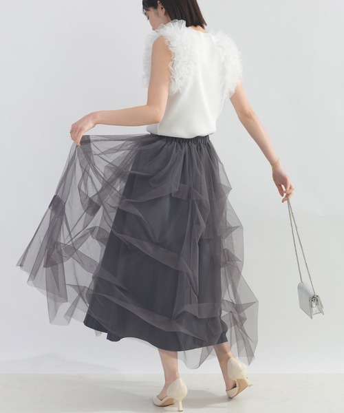 PICCIN PERLA（ピッチンペルラ）の「フリルチュールノースリーブニット（ニット/セーター・レディース・ブラック/オフホワイト・M）」の9枚目の写真