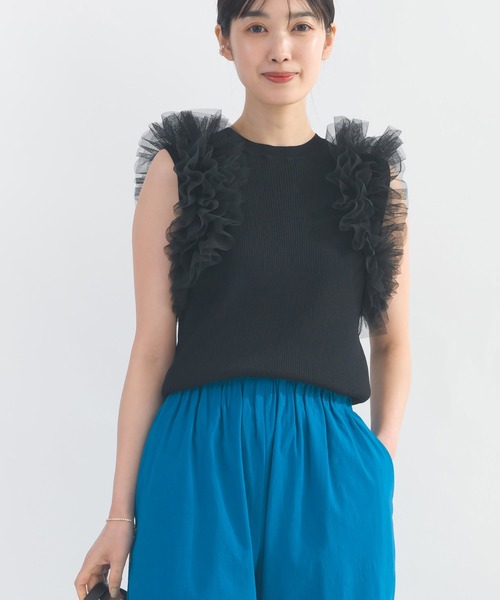 PICCIN PERLA（ピッチンペルラ）の「フリルチュールノースリーブニット（ニット/セーター・レディース・ブラック/オフホワイト・M）」の12枚目の写真