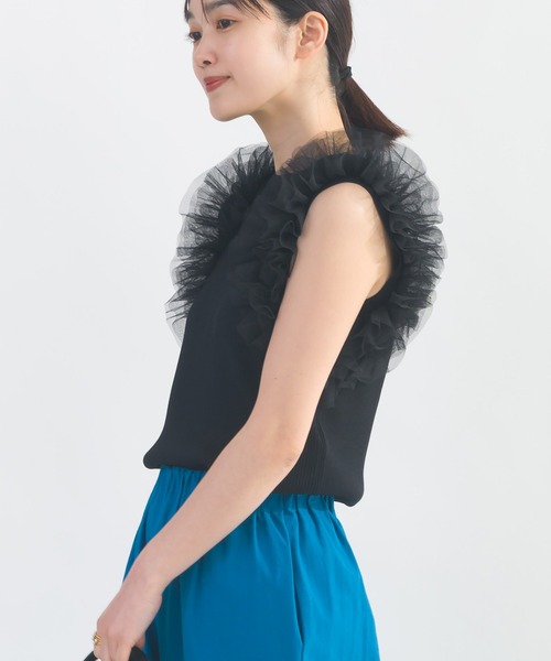 PICCIN PERLA（ピッチンペルラ）の「フリルチュールノースリーブニット（ニット/セーター・レディース・ブラック/オフホワイト・M）」の13枚目の写真