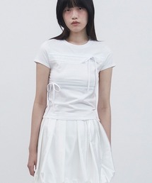 TUOMIO（トゥオミオ）の「【TUOMIO】RIBBON LAYERED SHORT SLEEVES / 【トゥオミオ】リボンレイヤード半袖Tシャツ（Tシャツ/カットソー）」